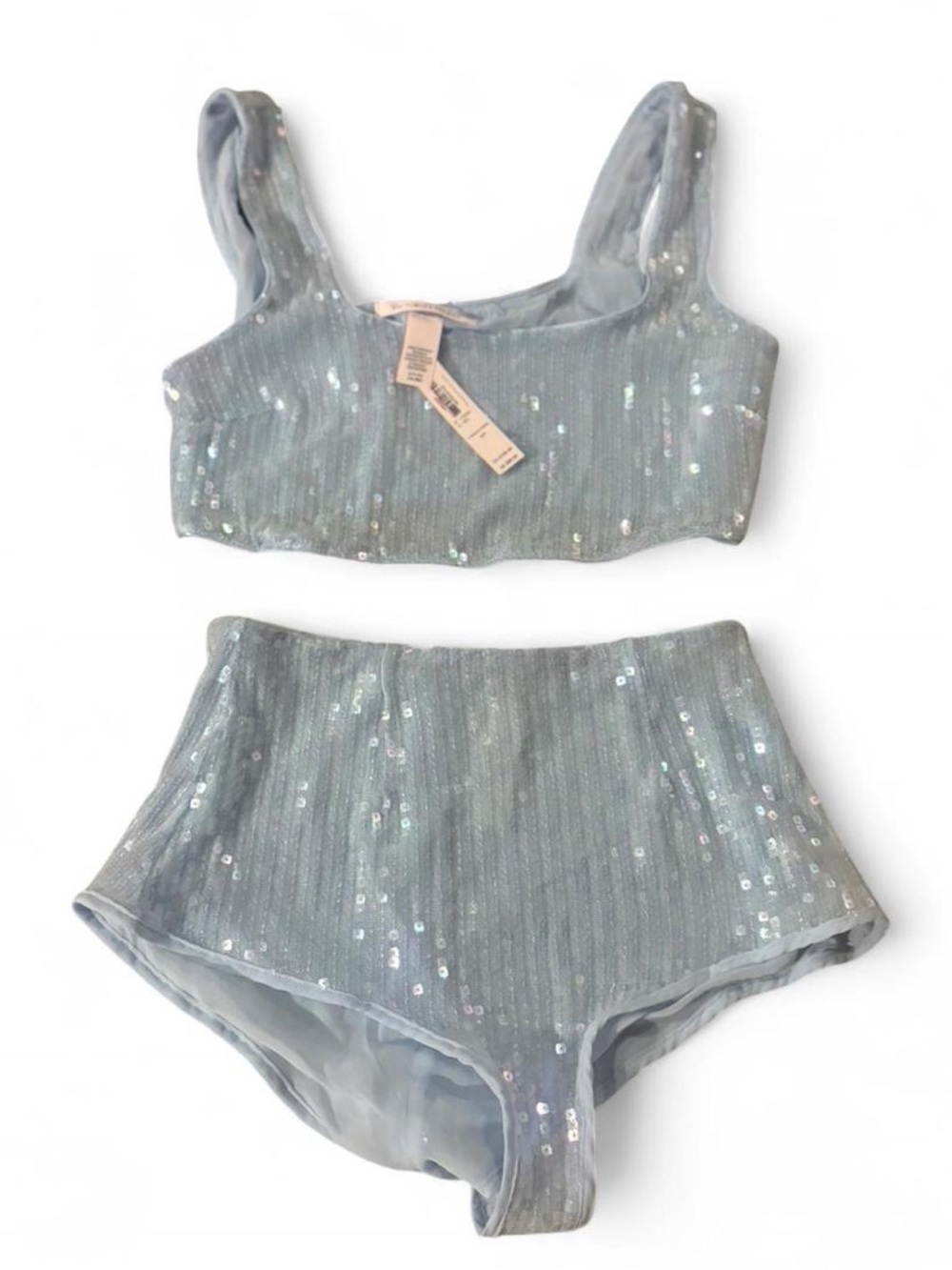 Victoria's Secret Light Blue Sequin Bralette & High-Waist Brief Set